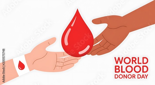 World blood donor day illustration hands receiving blood drop with text