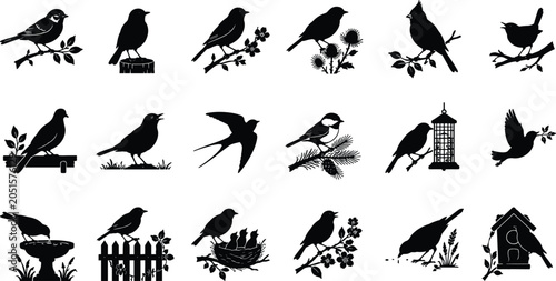Photos WebGarden birds and backyard wildlife silhouette vector illustration set represe