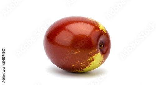 A single red and yellow jujube fruit isolated on white background