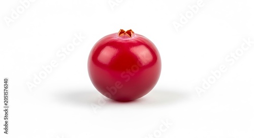 A single bright red cranberry isolated on white background