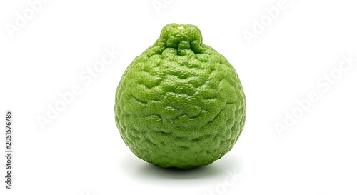 Single kaffir lime fruit isolated on white background