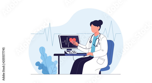 Doctor analyzing EKG on computer screen, medical diagnosis, cardiology, healthcare