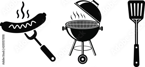Fotografía Barbecue tools and food icon set grill sausage and spatula