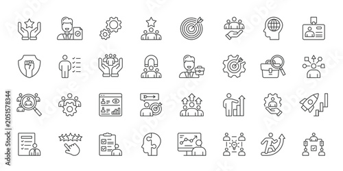 Employee Evaluation icons in line design. employee evaluation, performance review, staff, rating, feedback, assessment, HR on white background vector. Employee Evaluation editable stroke icons.