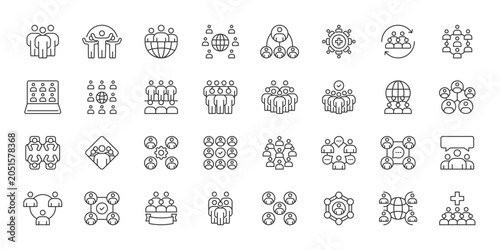 Crowd of People icons in line design. crowd, people, group, community, audience, users, population on white background vector. Crowd of People editable stroke icons.