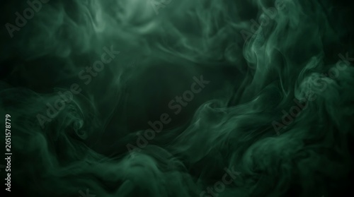 Abstract dark background with green smoke or fog creating a captivating and mysterious ambiance.