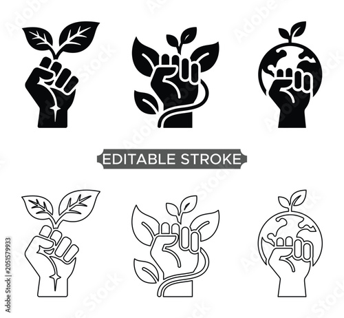 Fotografija Environmental Activism Icon Set Featuring Eco Protest, Climate Action, Green Movement and Sustainability Awareness Symbols
