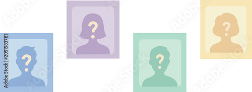 Missing Persons Identification Profile Icons With Question Marks Anonymous People Portrait Collection Vector Illustration Isolated on PNG Background.