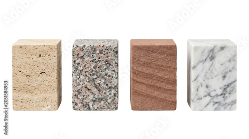 Fotografie Assorted rectangular natural stone texture material blocks isolated on transpare