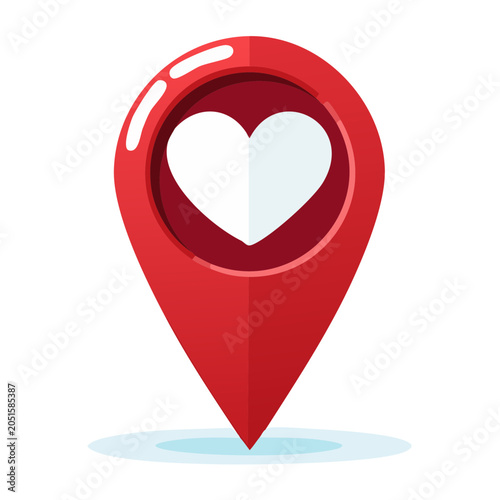 Red location pin with white heart symbol