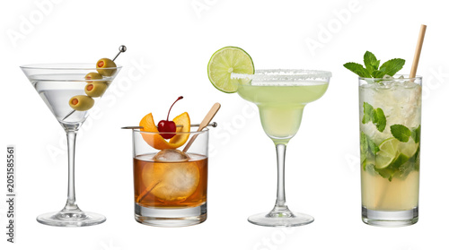 Foto Four classic alcoholic cocktails set, isolated on transparent background