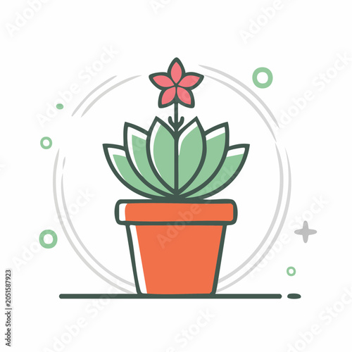 Stylized Illustration of a Blooming Succulent in a Pot
