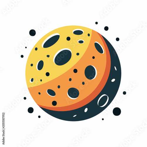 Stylized Planet with Craters and Orbiting Dots