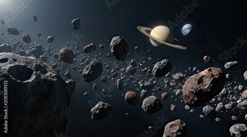 Saturn and Earth in a Cosmic Dance, Digital Illustration of Outer Space, Science Environment