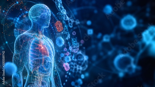Futuristic Digital Twin Healthcare Visualization with Holographic Human Anatomy, Biometric Analytics and Predictive Health Technology