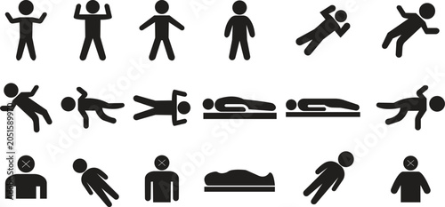 Bild auf Leinwand Dead Body Icons Set, Group Collection Black Fill Vector Death and Corpse Symbols