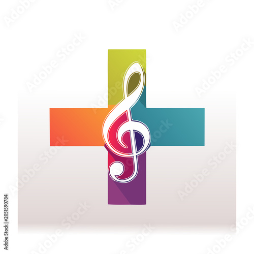 Treble clef on colorful plus sign