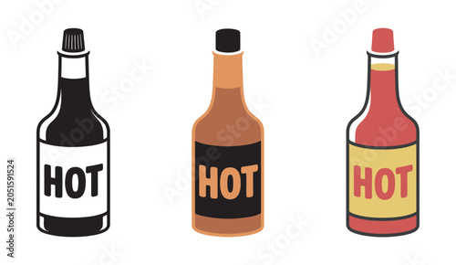 Slika na platnu Hot Sauce Bottle Icon Set, Different Color Hot Sauce Bottles for Food Menu Desig