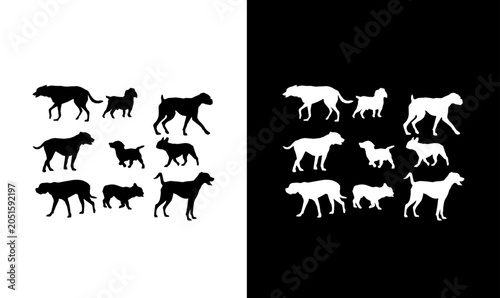 Photography dog silhouette vector illustration, dog sitting silhouette, dogs silhouette set