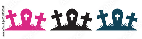 Photos Tombstone Icon Set, Graveyard Tombstone Symbols, Vector Illustration Collection