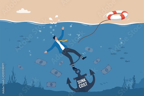 Foto Sunk cost investment problem, cost that already been incurred and effect investi