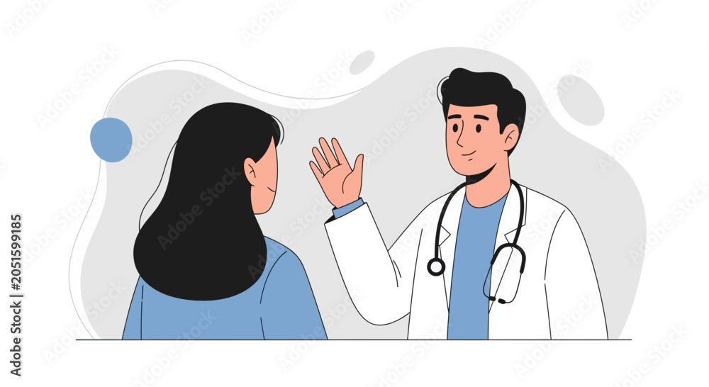 Fototapeta premium Friendly Doctor Greeting Patient in Modern Flat Illustration Style
