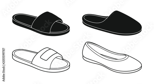 Slippers And Flats Footwear Collection Black And White Silhouette