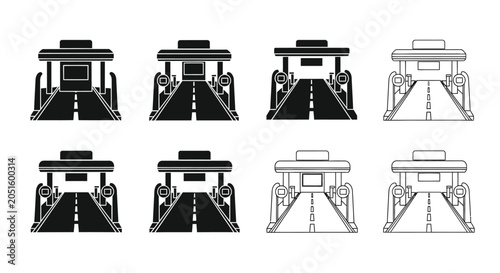 Toll booth structures linear style black and white variations silhouette