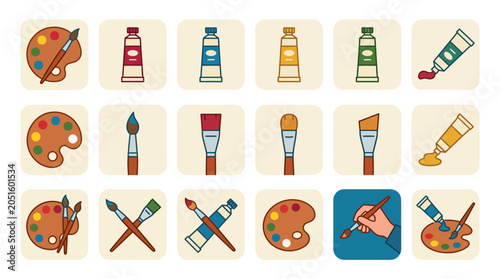 Colorful Paint Brushes and Palettes.