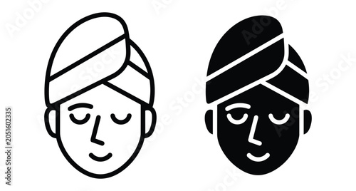 woman face with towel turban icon set for spa beauty skincare wellness facial treatment hygiene relaxation salon health care symbol