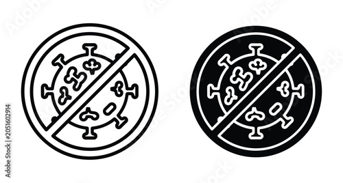 Anti virus protection icons set showing crossed out bacteria cell for medical safety health prevention and disease control measures