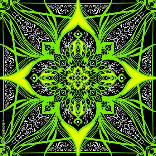 Illustration of bandana and scarf pattern design, unique abstract pattern with bright colors, my own work not ai generate