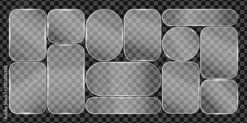 Transparent Glass morphism Geometric Frame Plate Button Vector Set.