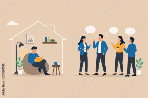 Foto Introvert and extrovert, human stereotype personality, contrast between people w