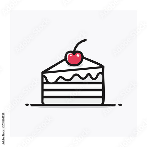Flat design icon of a slice of cake with cherry