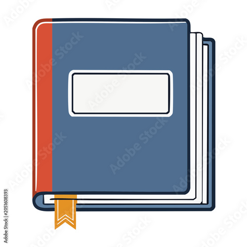 Flat illustration of an open book with a bookmark