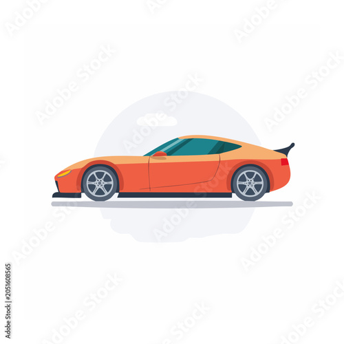 Orange sports car in flat design style