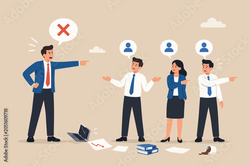 Slika na platnu Bad habit blame other, excuse and throw mistake to colleague or team, selfish or