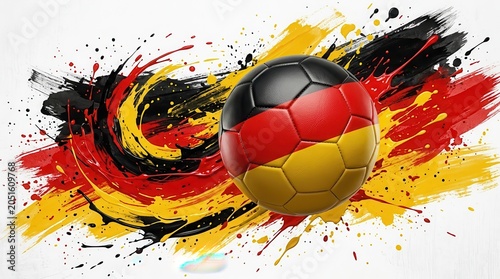 German flag soccer ball with a brushstroke background on a white background for a football sports tournament. National colors ball