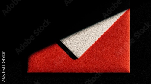 Vibrant red envelope corner illuminated by stark diagonal light against black