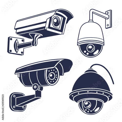 Canvastavla Set of four different types of security cameras for surveillance and monitoring
