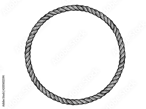 Circular Rope Frame Illustration - Nautical Border Design in Black and White