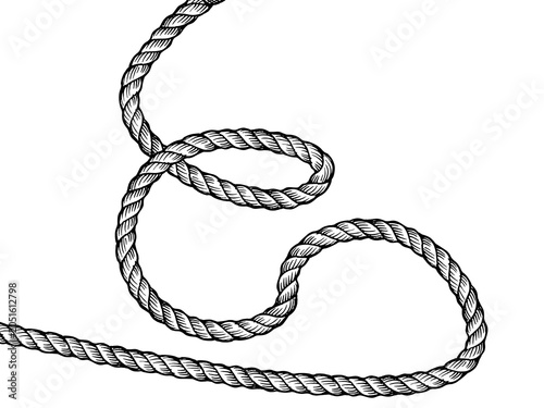 Vintage Hand Drawn Twisted Rope Illustration Isolated on transparent Background