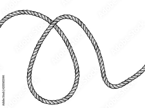 Vintage Style Hand Drawn Rope Loop Illustration, Engraved Black and White Nautical Cord Graphic Element