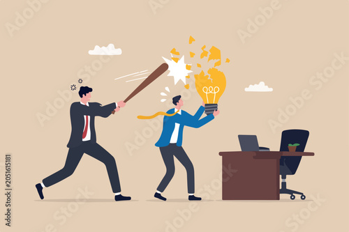 Obraz na plátně Jealousy colleague, toxic boss kill all ideas never been implemented, envy or di
