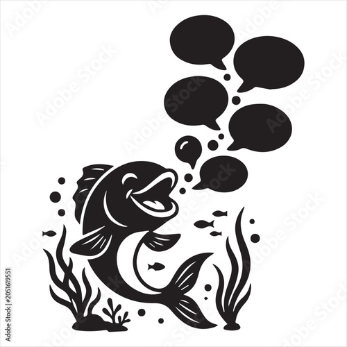 Fish Underwater Blowing Speech Bubbles in Clean Minimal Silhouette Design