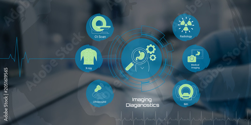 Bild auf Leinwand Modern medical imaging diagnostics technologies including CT scan Xray ultrasoun
