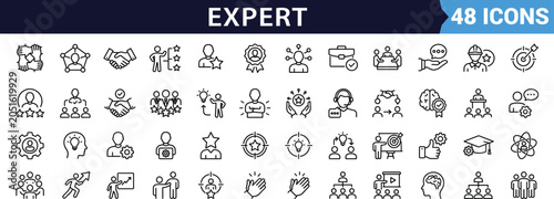 Expert team collaboration with success and growth icons in a clean modern design for business strategy