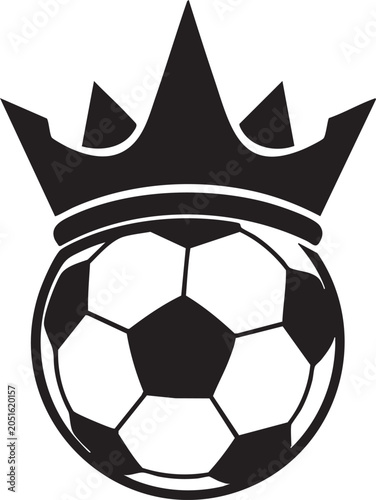 Black and white illustration of a soccer ball with a crown on top