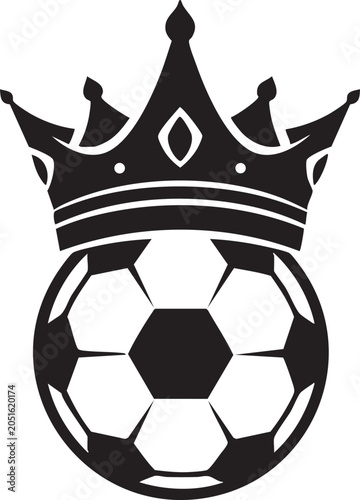 Black and white illustration of a soccer ball with a crown on top
